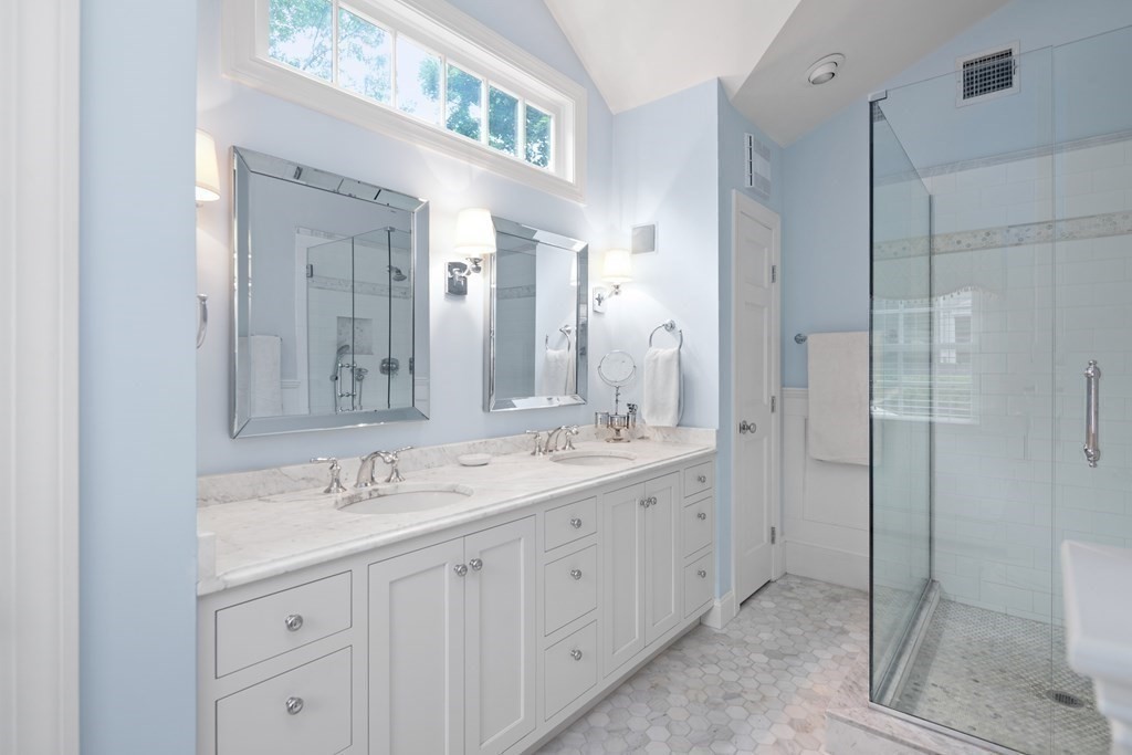 6 Bishops Lane Hingham, MA 02043 - Photo 10 of 22 a bathroom with a double vanity sink mirror and double