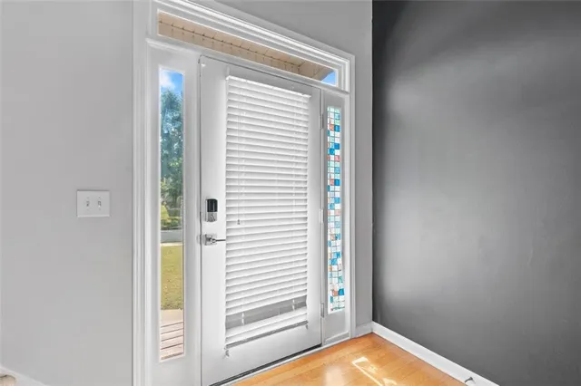 a view of a room that has a window