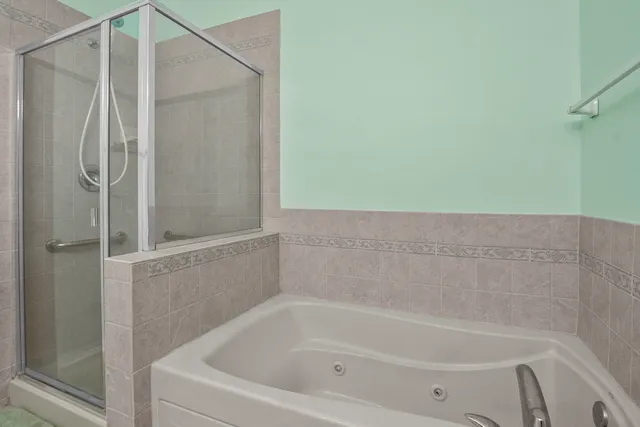 a bathroom with a bathtub