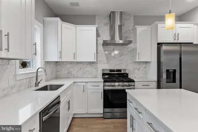 a kitchen with stainless steel appliances a stove a sink and a microwave