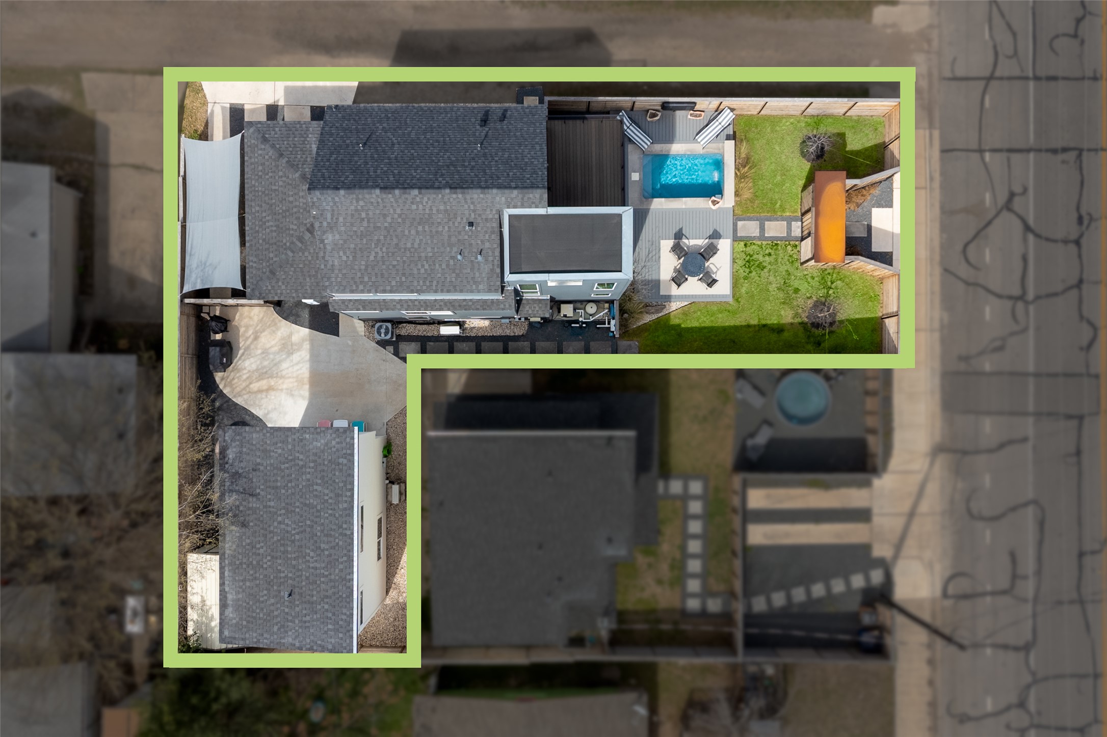 2004 Chestnut Avenue, Unit 1 Austin, TX 78722 - Photo 3 of 39 Aerial view of main house, pool and casita