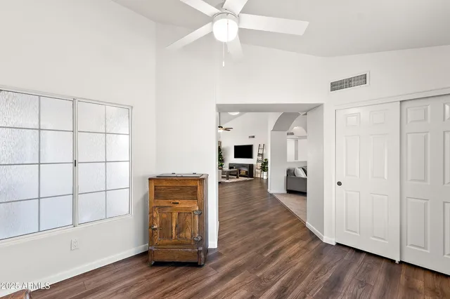 wooden floor and windows in a room