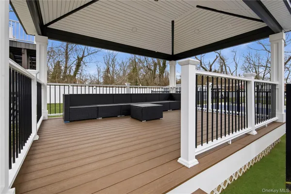 a view of a park with large trees