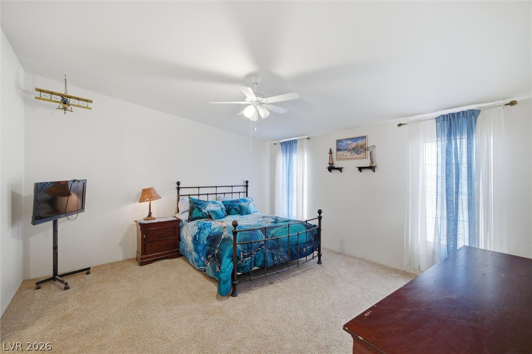 2380 West Simkins Road Pahrump, NV 89060 - Photo 10 of 38 Plentiful natural light filters through wide windows into this carpeted bedroom.