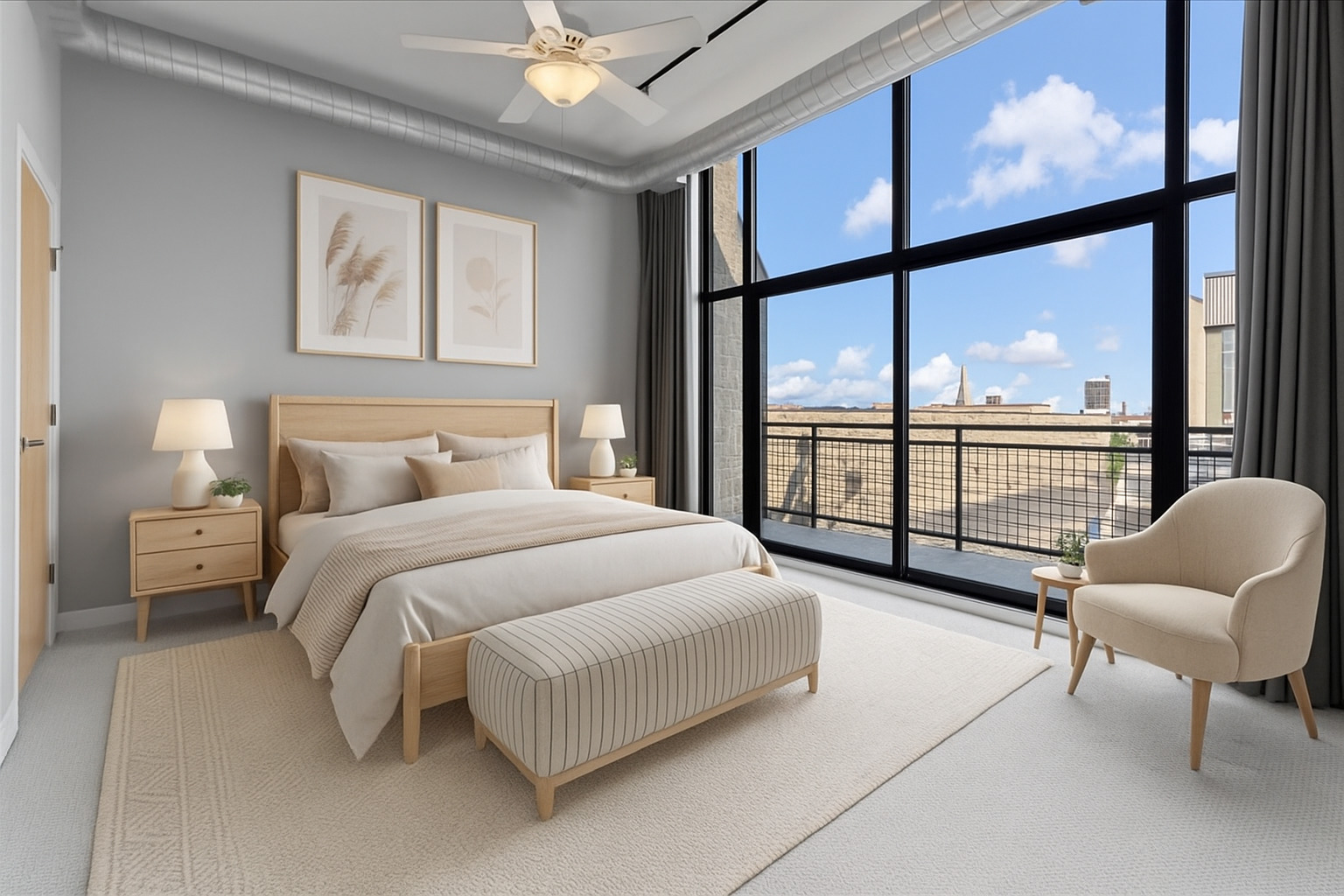 1224 West Van Buren Street, Unit 809 Chicago, IL 60607 - Photo 10 of 25 a bedroom with a bed and large windows