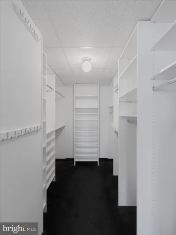 a view of walk in closet with empty racks