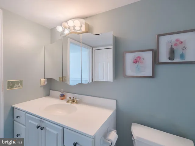 a bathroom with a toilet a sink and a mirror