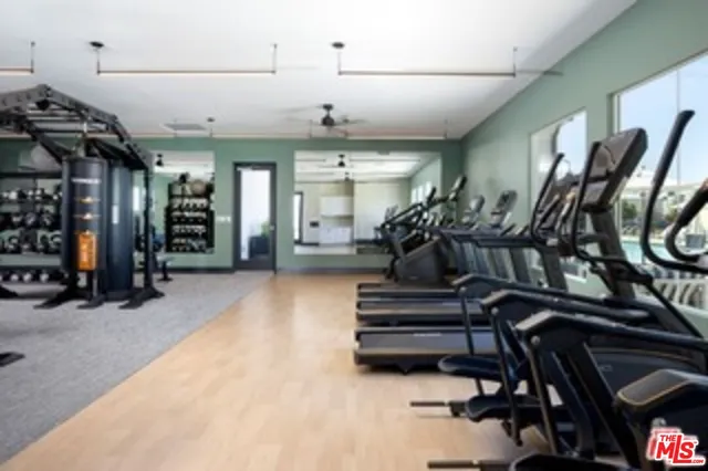 a view of a room with gym equipment