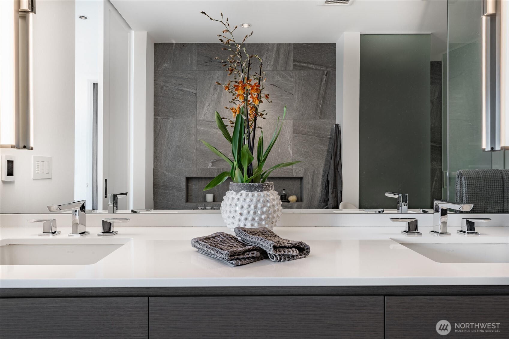 9545 Semiahmoo Parkway, Unit 201 Blaine, WA 98230 - Photo 20 of 40 a bathroom with a sink and a mirror