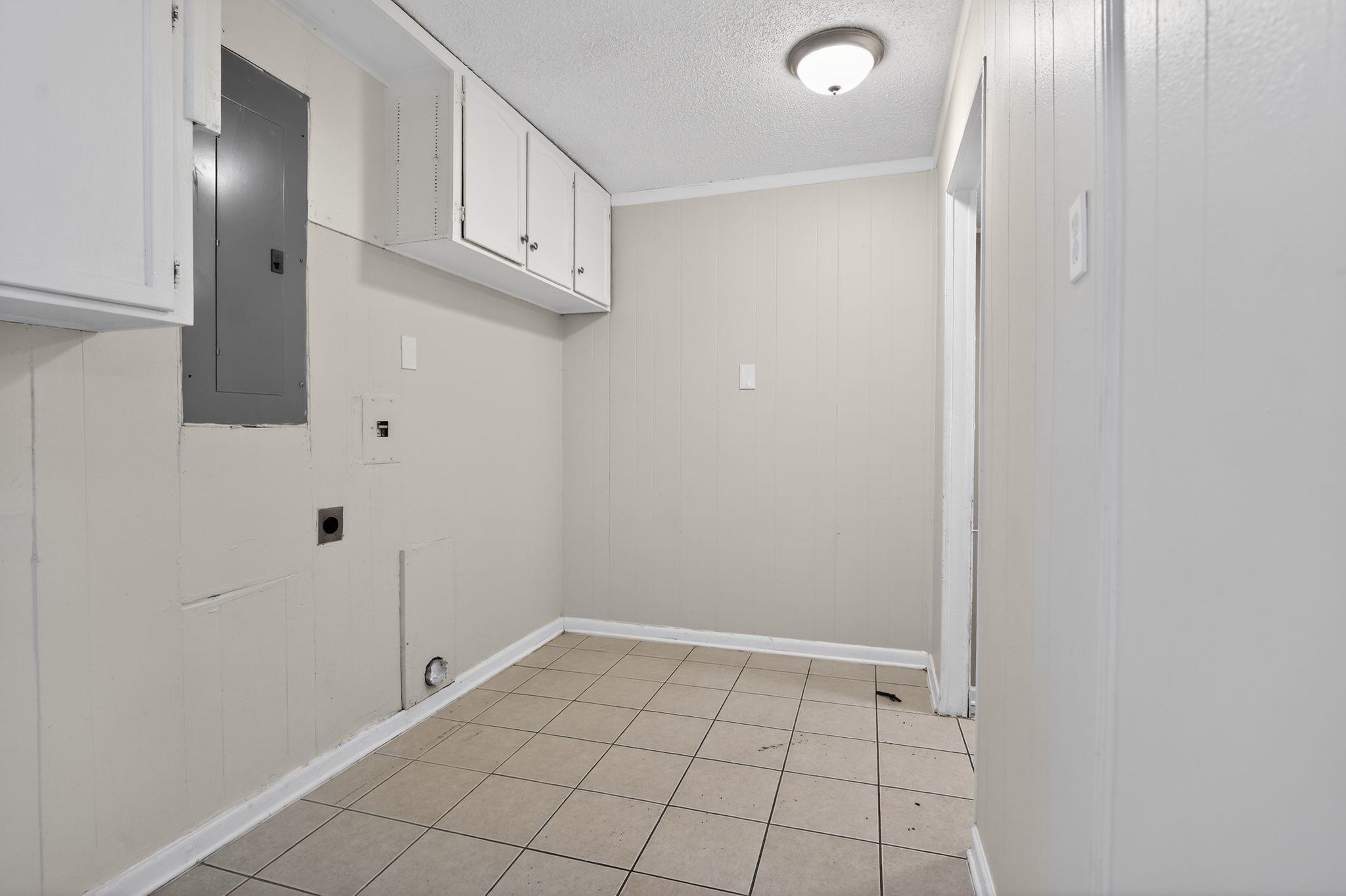 4285 Trudy Street Memphis, TN 38128 - Photo 21 of 31 Washroom with a textured ceiling, cabinet space, electric panel, electric dryer hookup, and crown molding