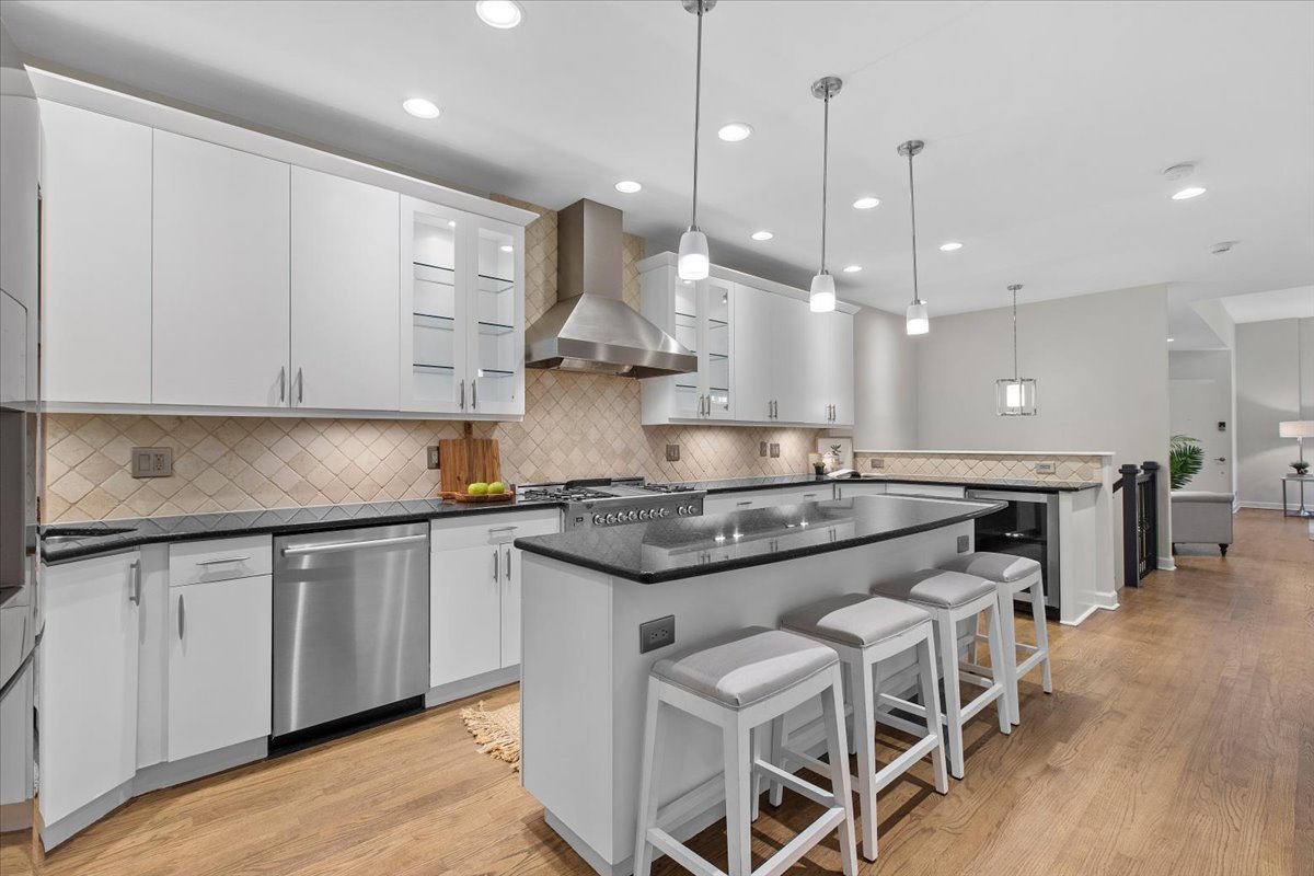 1867 North Halsted Street, Unit 1N Chicago, IL 60614 - Photo 15 of 30 a kitchen with stainless steel appliances granite countertop a stove a sink and a refrigerator