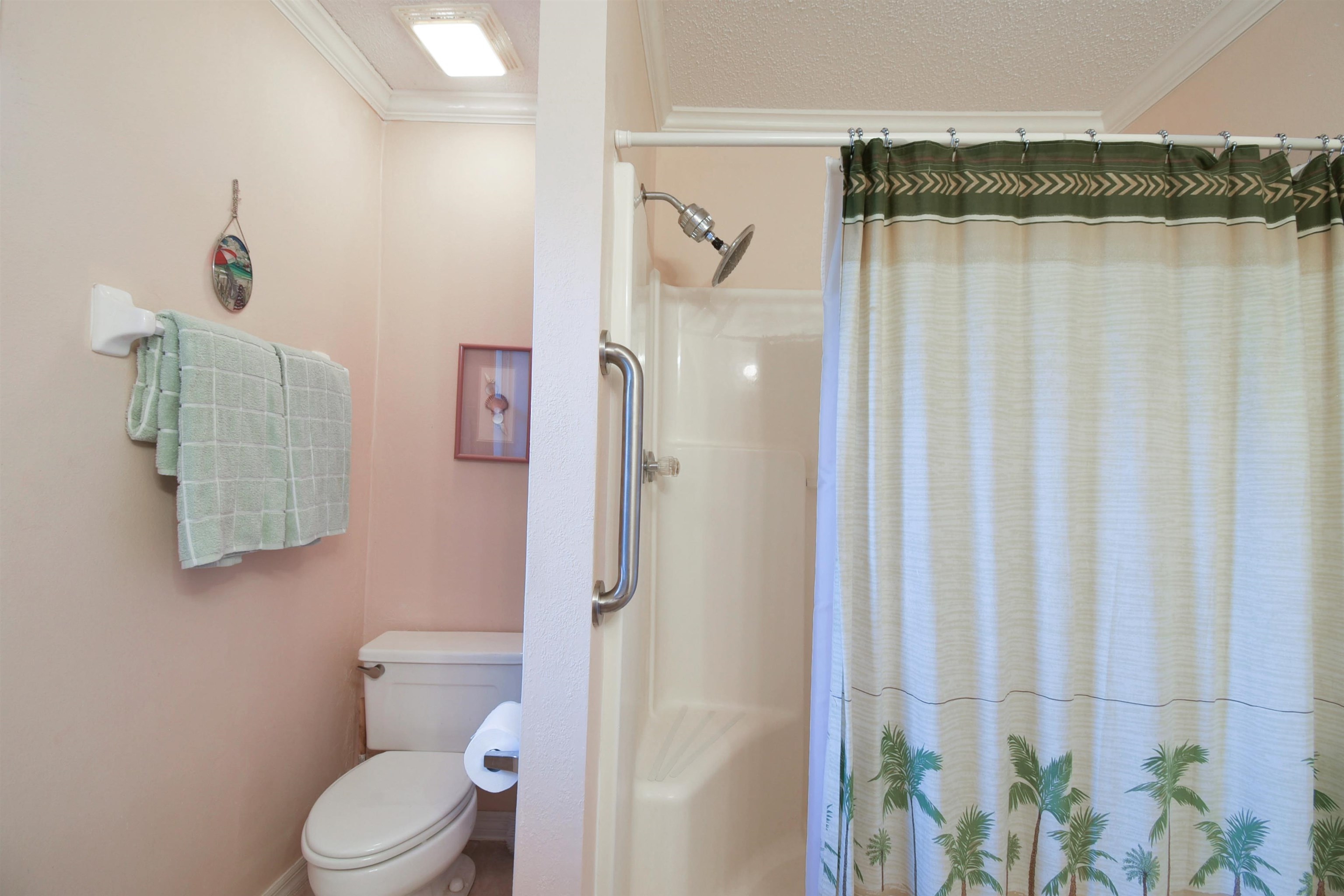 1711 Old Beach Road St. Augustine, FL 32080 - Photo 17 of 34 a white toilet sitting next to a shower curtain