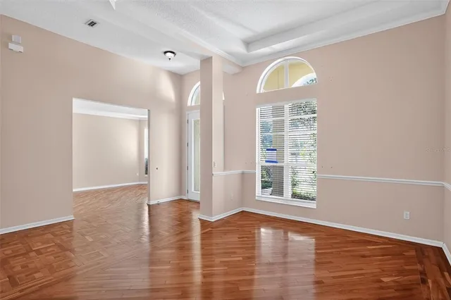 an aerial view of a house with a garden