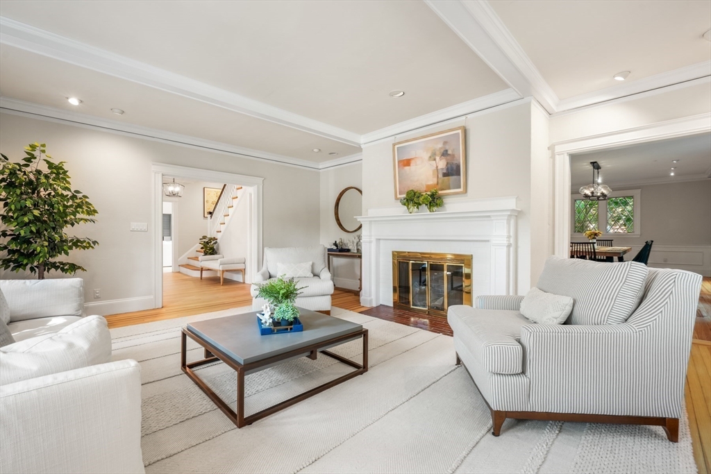 85 Williston Road Brookline, MA 02445 - Photo 10 of 29 a living room with furniture a fireplace and a potted plant