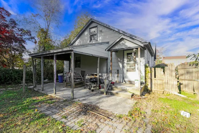 a front view of a house with patio