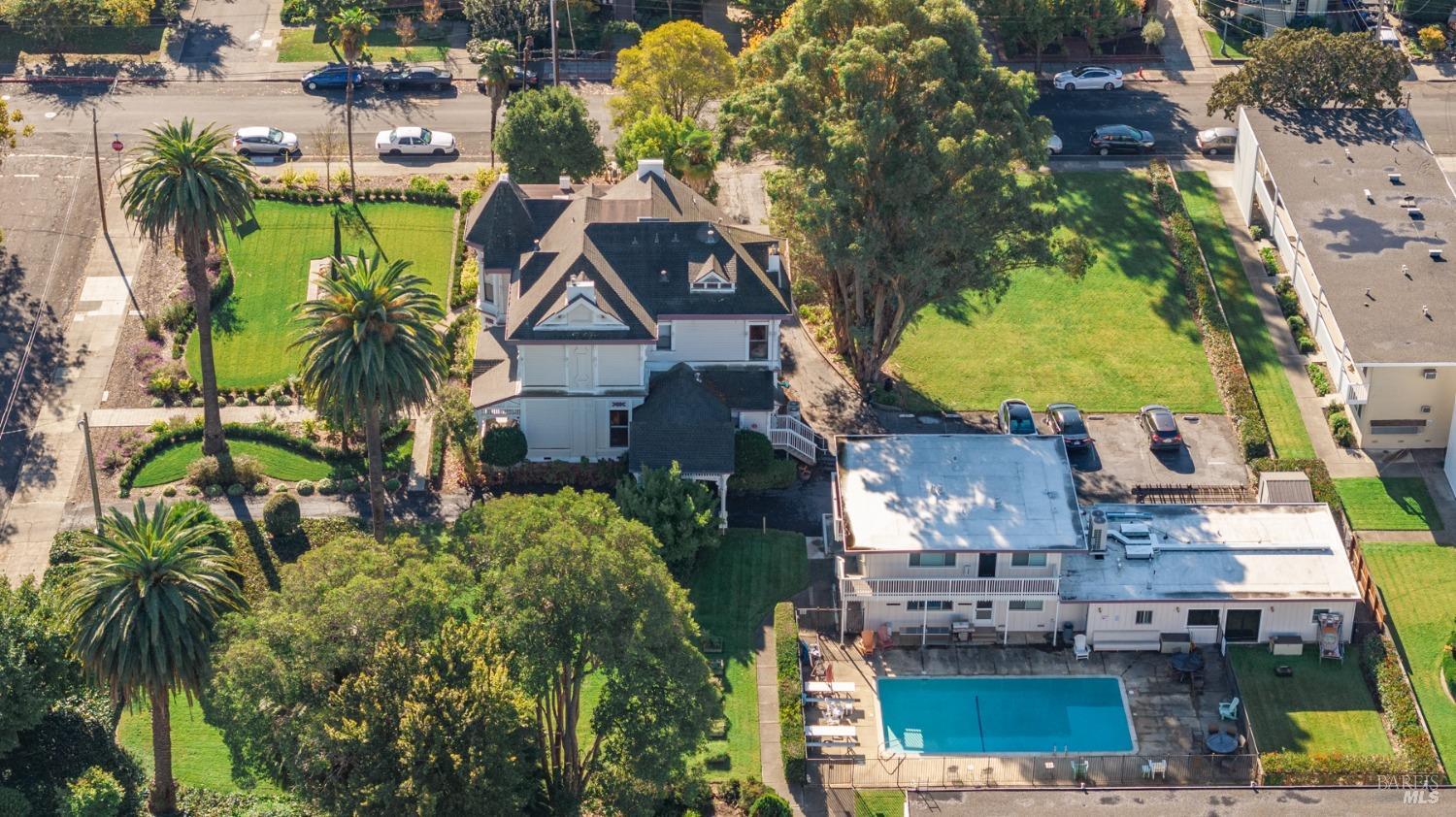 423 Seminary Street Napa, CA 94559 - Photo 29 of 35 a aerial view of a house with a garden