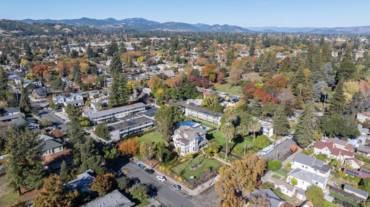 423 Seminary Street Napa, CA 94559 - Photo 34 of 35 an aerial view of residential house with outdoor space and trees all around