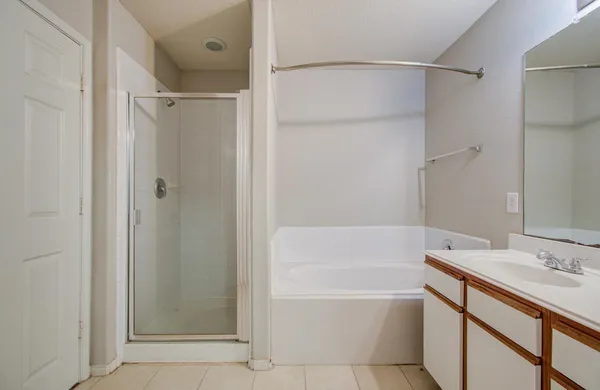 a bathroom with a bathtub vanity and a shower