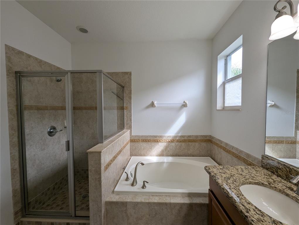 13428 Graham Yarden Drive Riverview, FL 33579 - Photo 7 of 15 a bathroom with a granite countertop tub sink and mirror