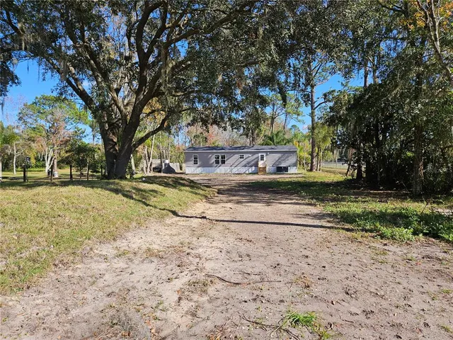 a view of yard with tree in front of it