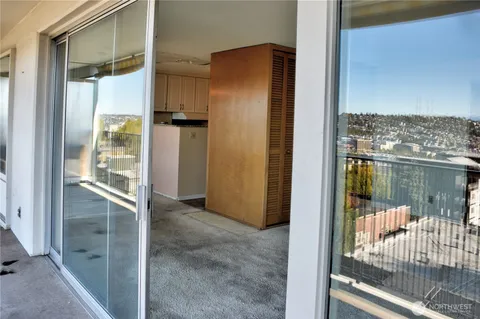 a balcony with street view