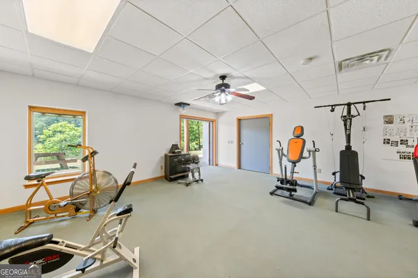 a view of a room with gym equipment