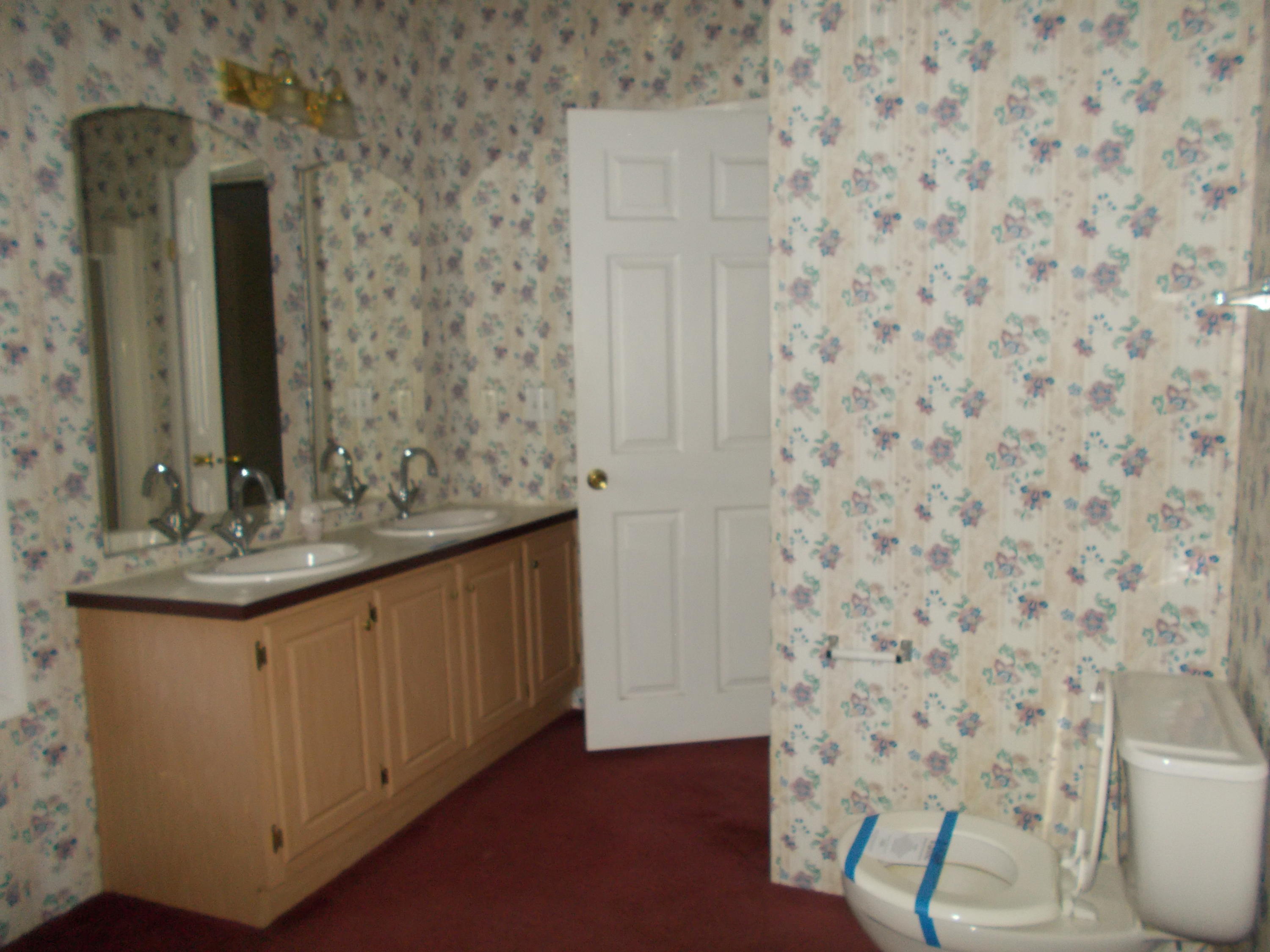3132 Quarles Road Thaxton, VA 24174 - Photo 32 of 34 a bathroom with a granite countertop toilet a sink and a mirror