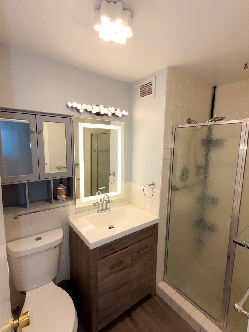 6301 North Sheridan Road, Unit 24E Chicago, IL 60660 - Photo 21 of 52 a bathroom with a sink mirror toilet and shower