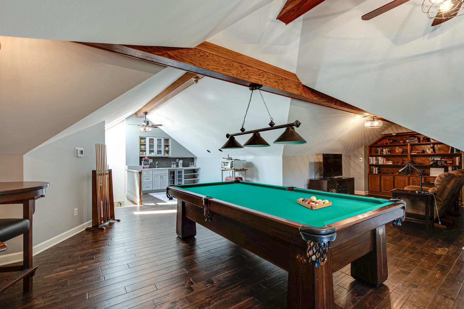 395 Fox Run Road Libertyville, IL 60048 - Photo 30 of 61 a room with wooden floor pool table and windows