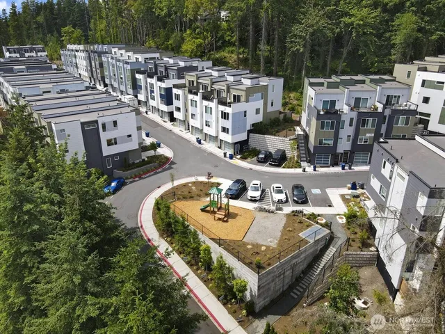 a front view of a multi story building