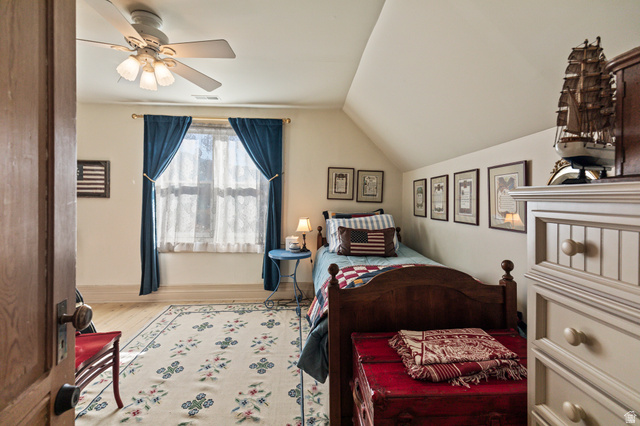 390 North 100 West Monroe, UT 84754 - Photo 85 of 167 Bedroom with wood finished floors, vaulted ceiling, and ceiling fan