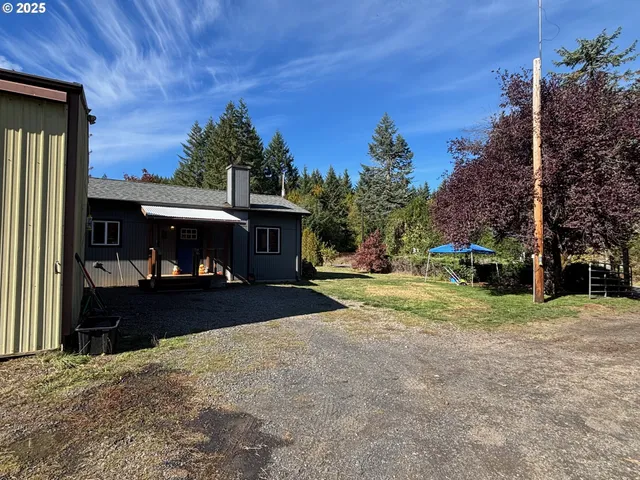 a view of house with outdoor space and swimming pool