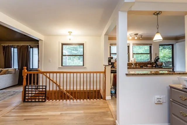 a view of entryway and hall with wooden floor