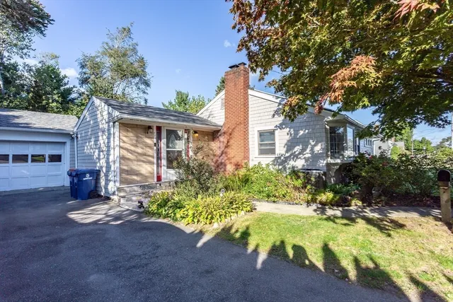 a view of backyard with a table and chairs and potted plants