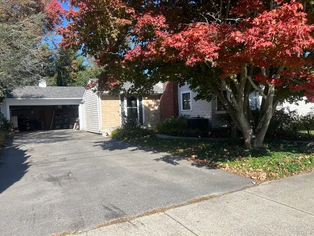 a front view of a house with a yard and tree s