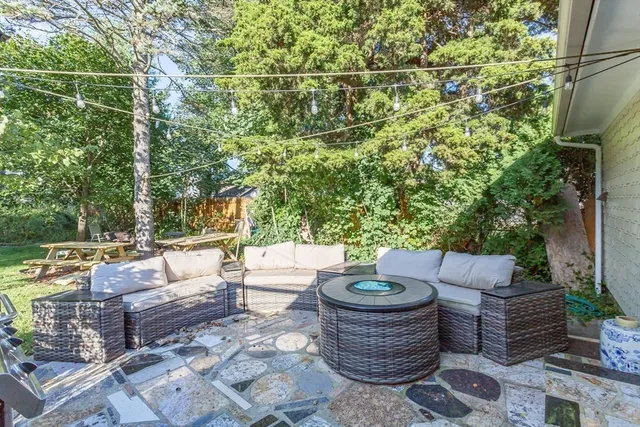 a view of an outdoor sitting area