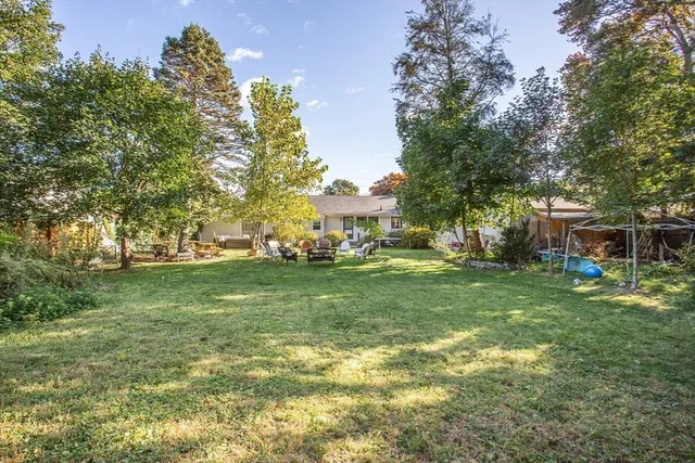 a view of yard with trees and grass