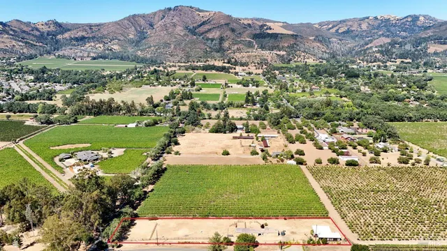 an aerial view of a backyard