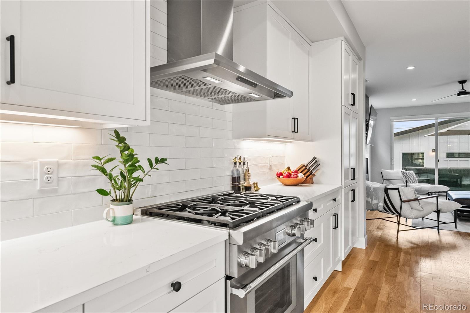 3612 Vallejo Street Denver, CO 80211 - Photo 7 of 50 a kitchen with stainless steel appliances a white stove top oven and a potted plant