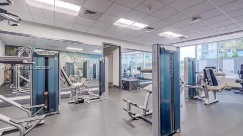 a view of a room with gym equipment