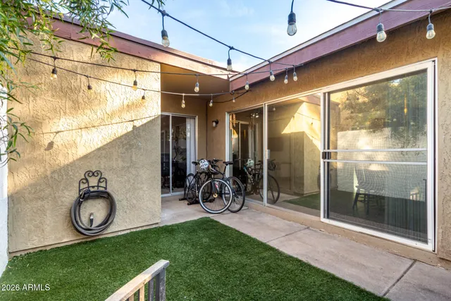 a view of a porch with a yard