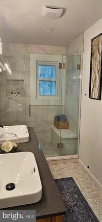 a bathroom with a sink and a shower