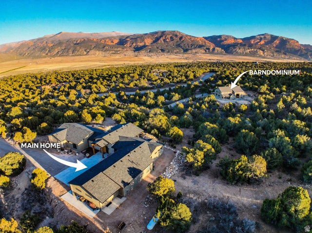 View from above of property featuring mountains
