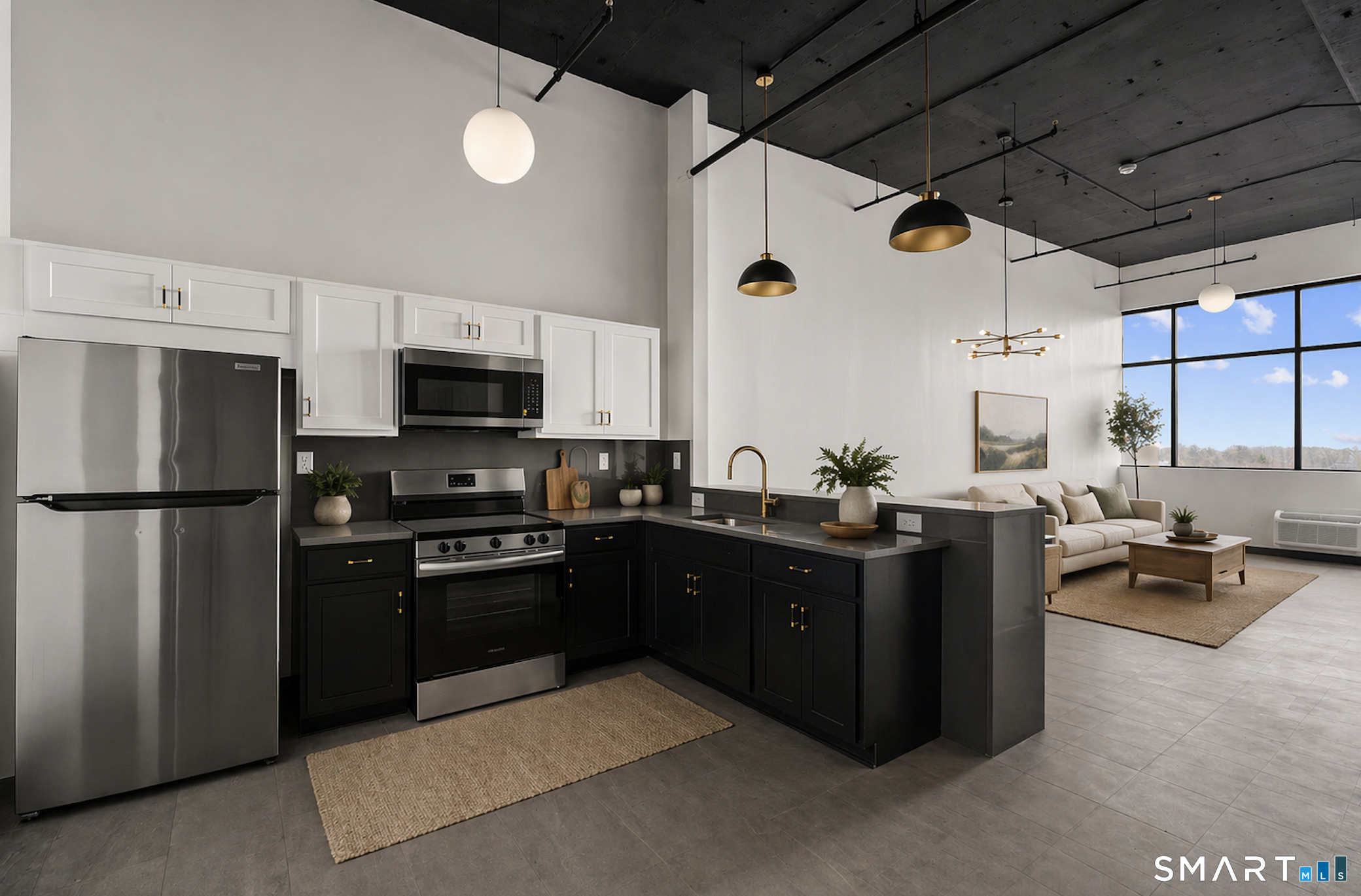 a kitchen with a refrigerator a stove top oven a sink and dishwasher with wooden floor
