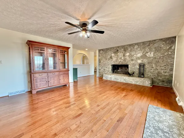 a large kitchen with cabinets