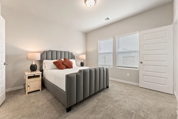 a bed room with a bed and a closet