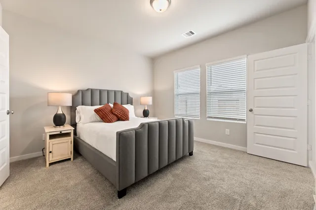 a bed room with a bed and a closet