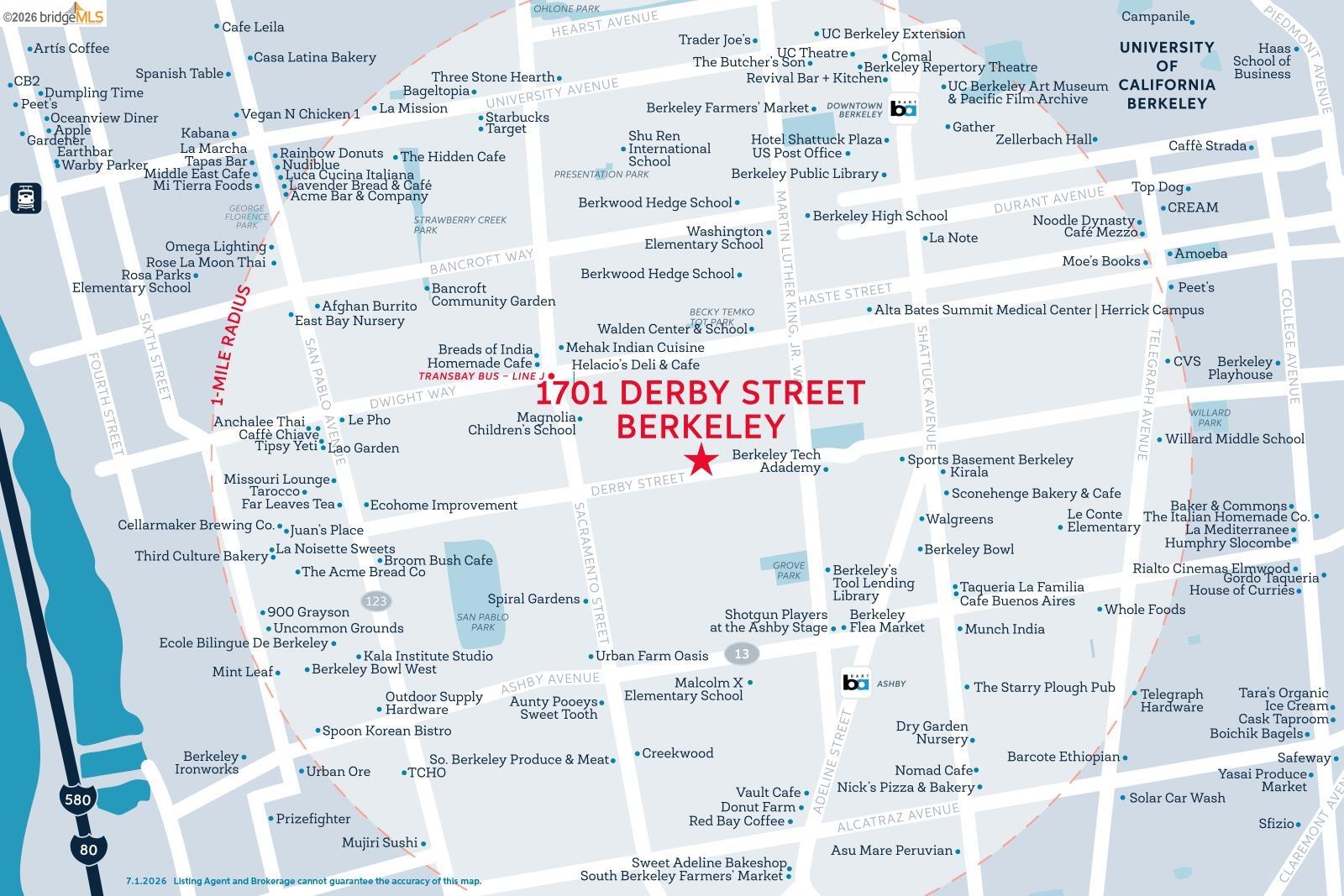 1701 Derby Street Berkeley, CA 94703 - Photo 3 of 39 Location Map. Highlighting proximity of the property to local businesses and amenities