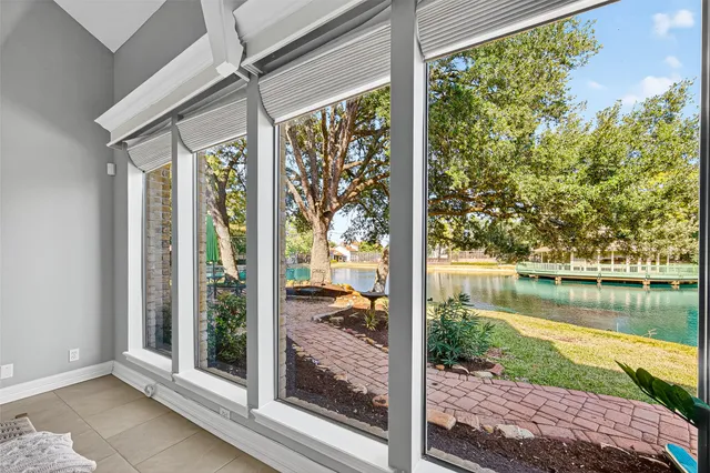 a view of a balcony with lake view