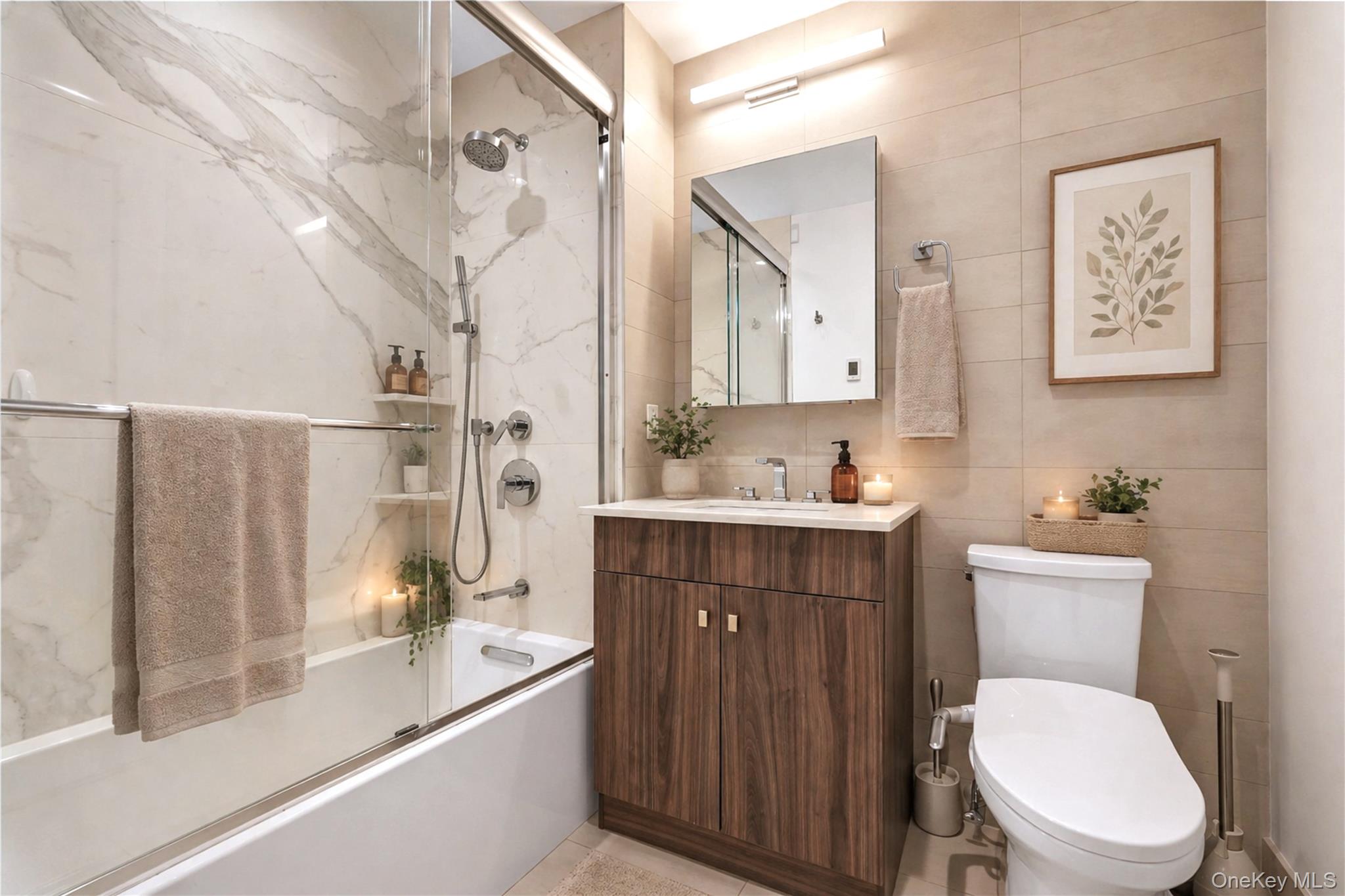 23-43 31st Road, Unit 3B Queens, NY 11106 - Photo 11 of 15 a bathroom with a sink a toilet and shower